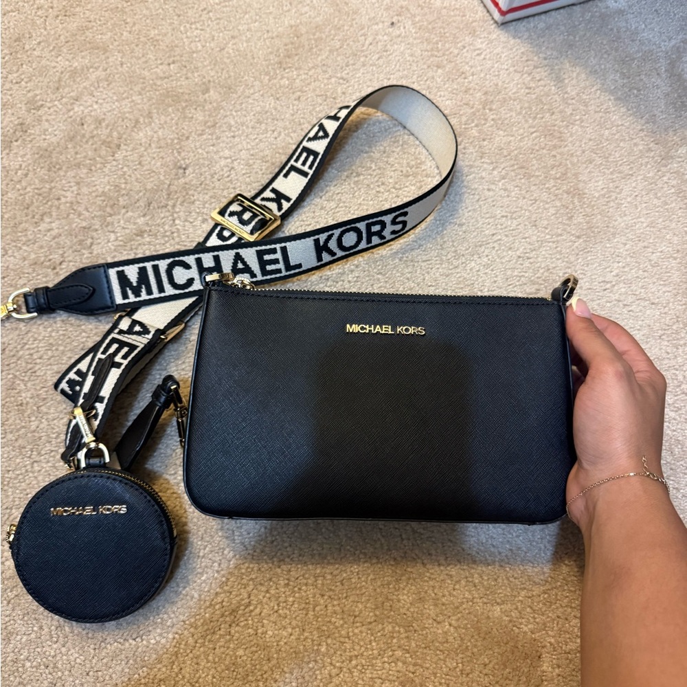 Michael Kors Black Crossbody Bag with Branded Strap